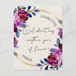 Postal Rosa Púrpura Floral Celebra Amor Aniversario