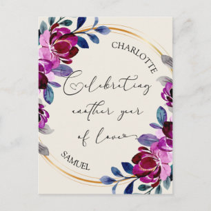 Postal Rosa Púrpura Floral Celebra Amor Aniversario