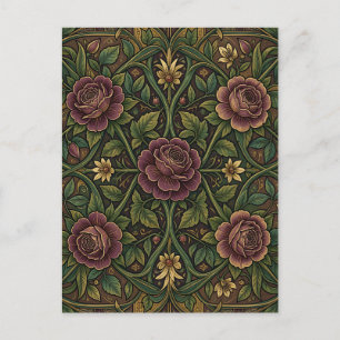 Postal Rosa Púrpura Ornamentada Estilo William Morris Flo