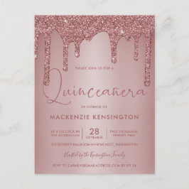 Postal Rosa Purpurina de espuma de oro perfora Quinceañer