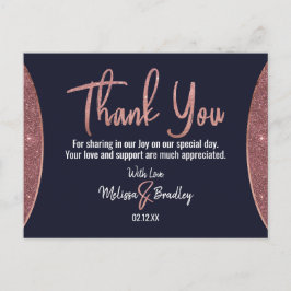 Postal Rosa Purpurina de oro Navy Circular Azul Gracias