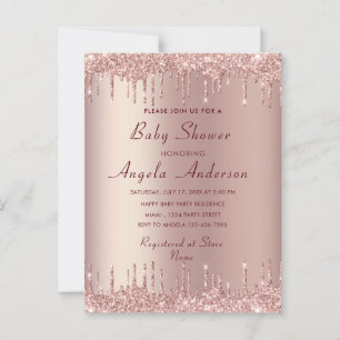 Postal Rosa Purpurina de oro Sparkly Baby Shower Invitaci