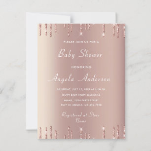 Postal Rosa Purpurina de oro Sparkly Baby Shower Invitaci