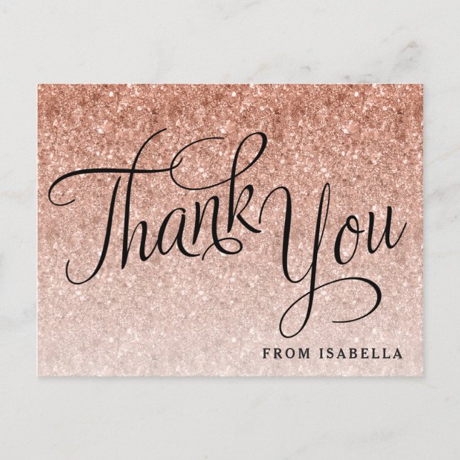 Postal Rosa Purpurina Gold Personalizado Gracias (Anverso)