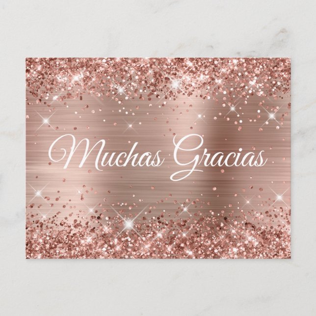 Postal Rosa Purpurinoso Relieve metalizado dorado Quincea (Anverso)