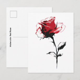Postal Rosa Roja Acuarela