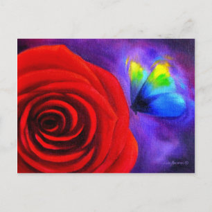 Postal Rosa Roja Con Arte De Pintura De Mariposa - Múltip