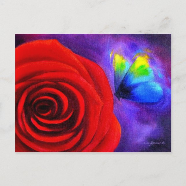 Postal Rosa Roja Con Arte De Pintura De Mariposa - Múltip (Anverso)
