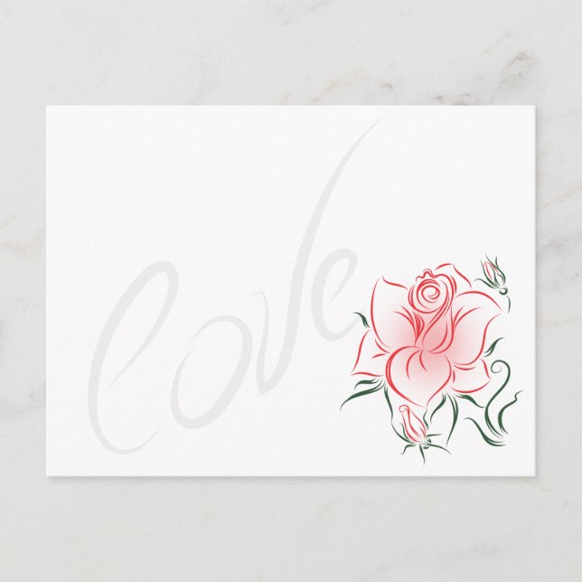 Postal Rosa roja estilizada y amor (Anverso)