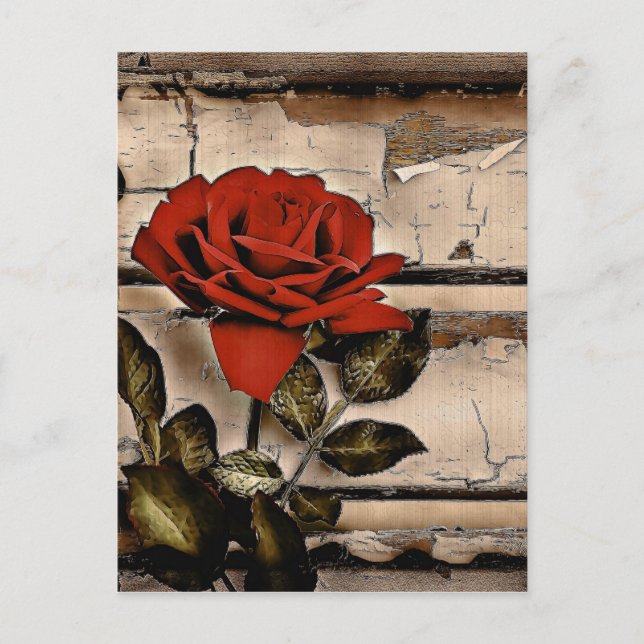 Postal Rosa Roja Rústica De Madera Rústica De Barn De Gru (Anverso)