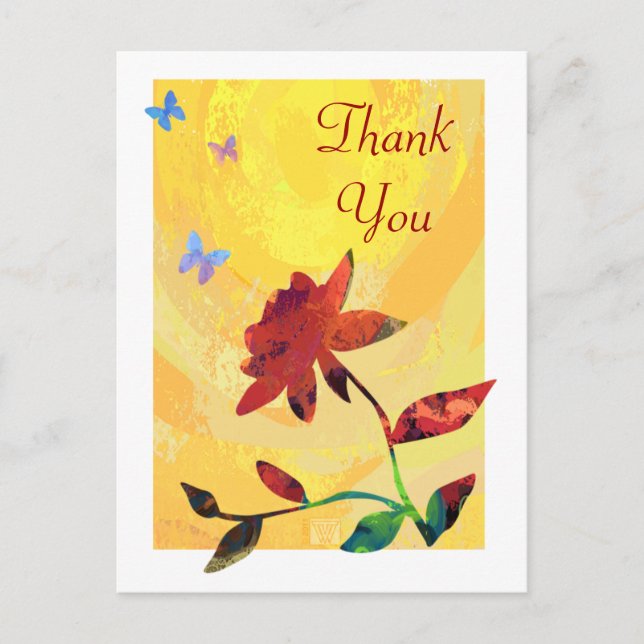 Postal Rosa roja sobre amarillo (Anverso)