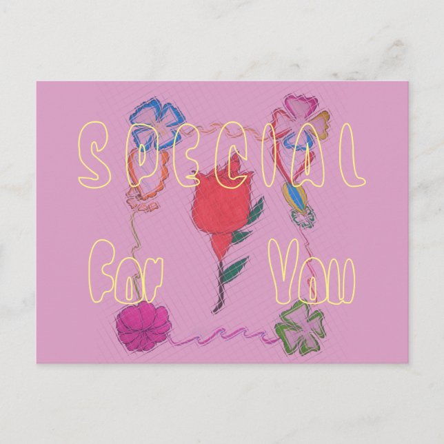 Postal Rosa roja sobre rosa: imagen de borde floral/gráfi (Anverso)