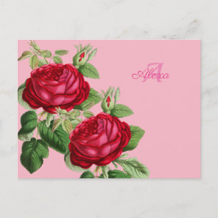 Postal Rosa roja vintage con tu nombre