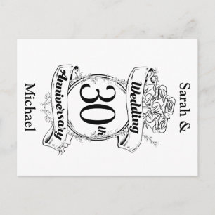 Postal rosa Romántico de flores en 30° aniversario de Bod