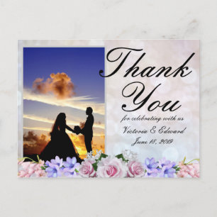 Postal Rosa rosa Boda Silver Bokeh Gracias
