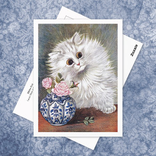 Postal Rosa rosa de gato blanco Louis Wain