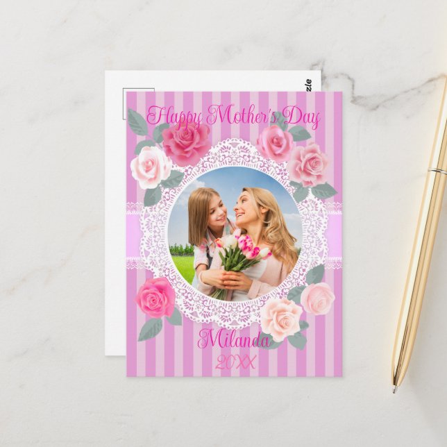 Postal Rosa rosa feliz día de la madre (Anverso/Reverso In Situ)