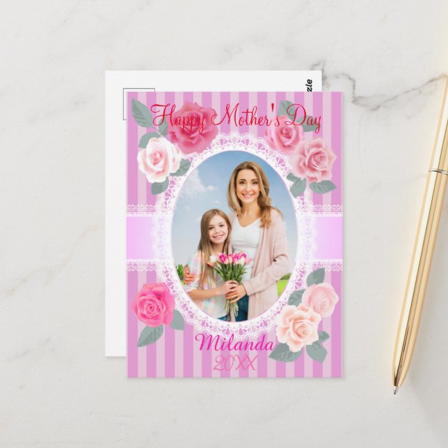 Postal Rosa rosa feliz día de la madre (Anverso/Reverso In Situ)