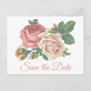 Postal Rosa Rosa Floral Ahorra La Fecha Compromiso Boda