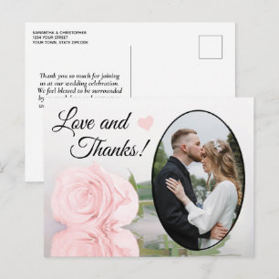 Postal Rosa rosa pálido elegante boda amor y gracias