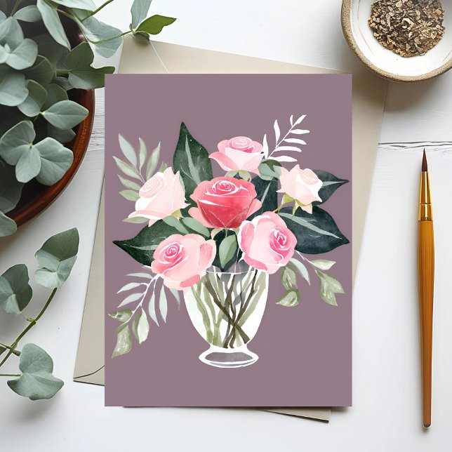 Postal Rosa Rosa Rosa Bouquet | Acuarela floral femenina (Subido por el creador)