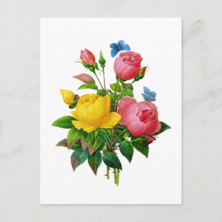 Postal Rosa rosa y amarillo Bouquet de Redoute