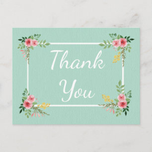 Postal Rosa Rosada Floral Gracias Boda De Flor