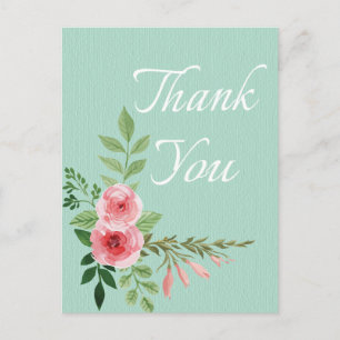 Postal Rosa Rosada Floral Gracias Boda De Flor