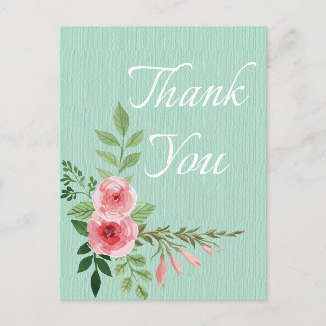 Postal Rosa Rosada Floral Gracias Boda De Flor (Anverso)