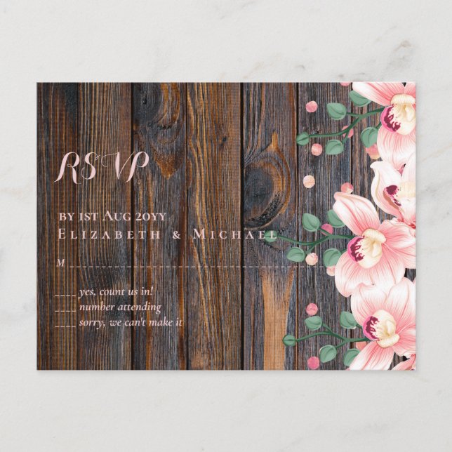 Postal Rosa Rústico Boda Floral Rosa (Anverso)