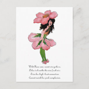 Postal Rosa silvestre flor niño Chica de cosecha floral