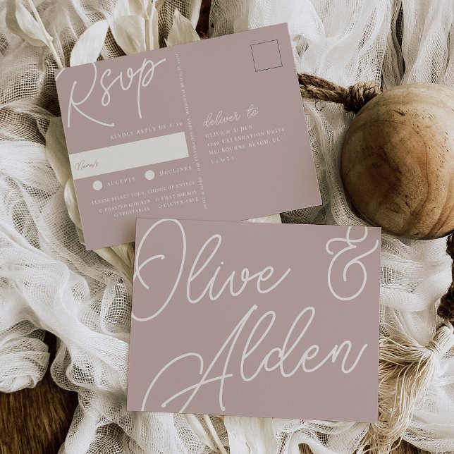 Postal Rosa Taupe | Script Watermark Meal Choice RSVP (Subido por el creador)