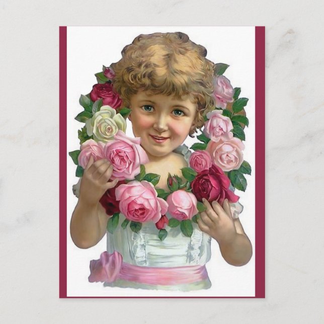 Postal Rosa victoriano Wreath Chica (Anverso)