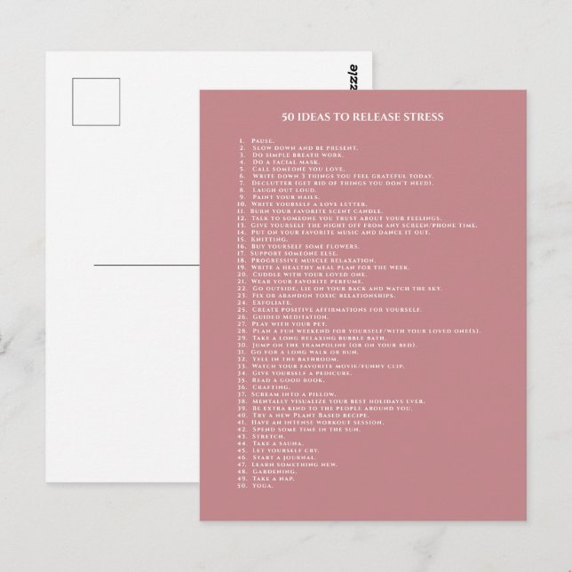 Postal rosa vintage de autocuidado (Anverso / Reverso)