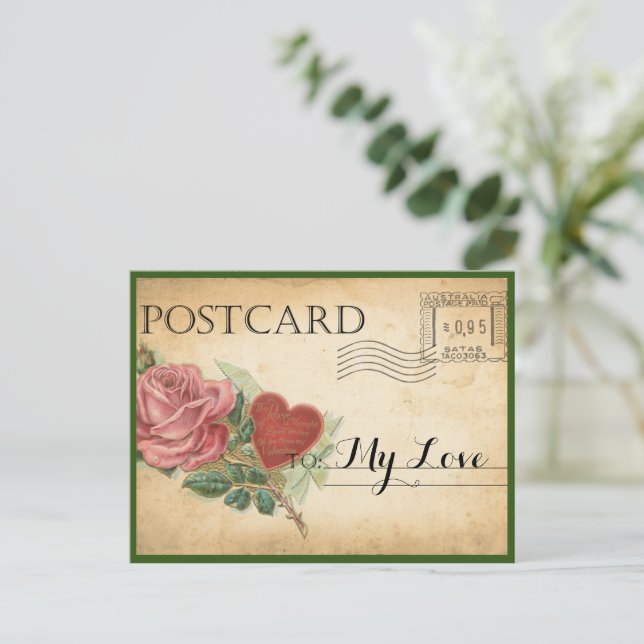 Postal Rosa Vintage Valentine (Anverso de pie)