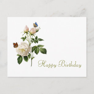 Postal rosa vintage y mariposas feliz cumpleaños