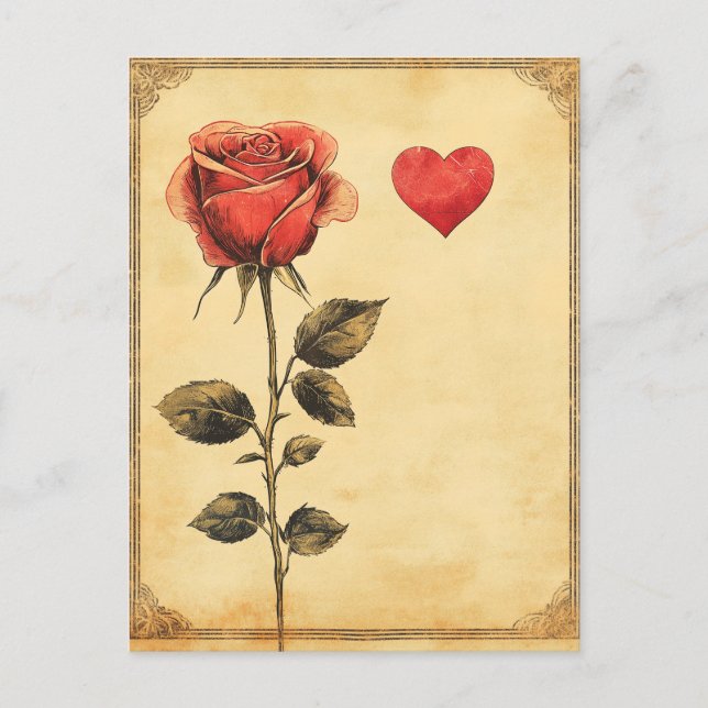 Postal Rosa y amor vintage (Anverso)