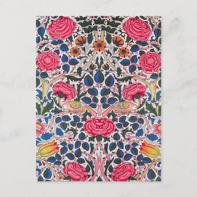 Postal Rosa y pájaro, William Morris (Anverso)
