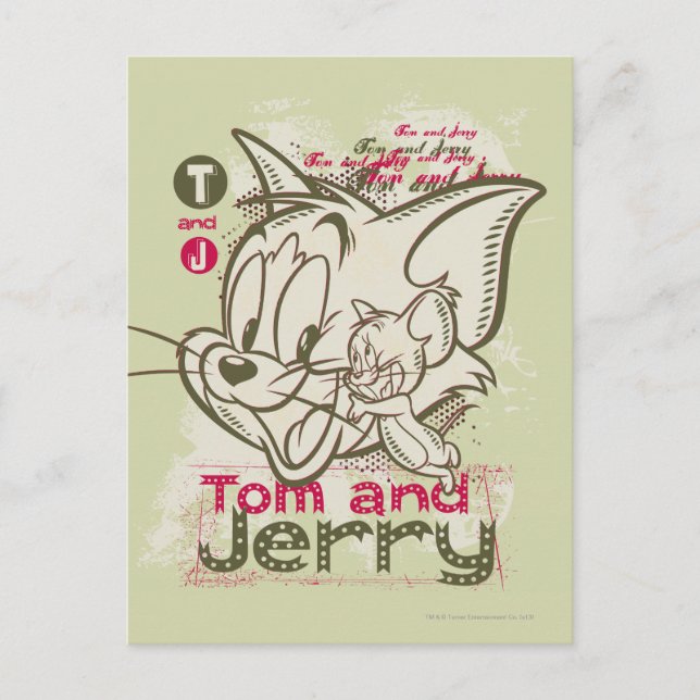 Postal Rosa y verde de Tom y Jerry (Anverso)