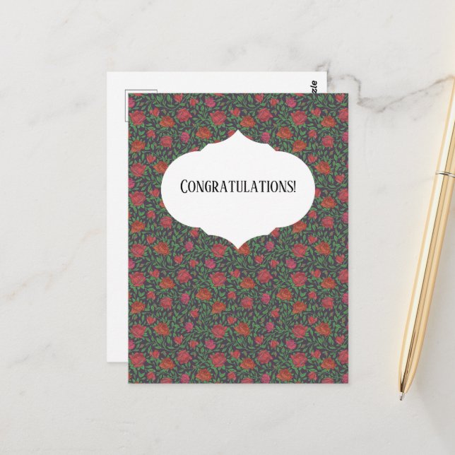 Postal Rosales rojos y fucsia perfectos gótico victoriano (Anverso/Reverso In Situ)