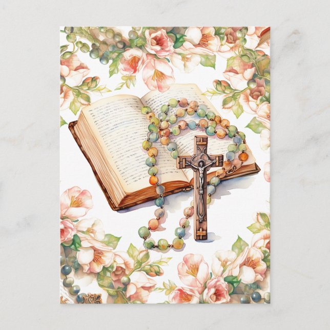 Postal Rosario Católico Biblia Floral Religiosa (Anverso)