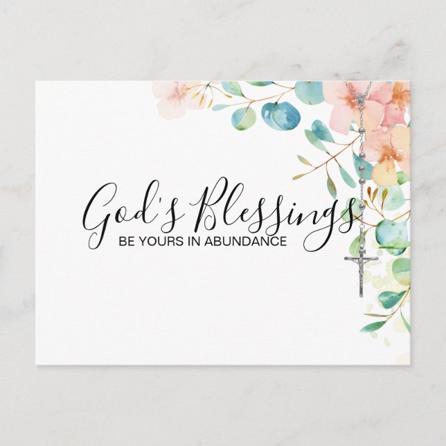 Postal Rosario Católico Eucalyptus Peach Religioso Floral (Anverso)