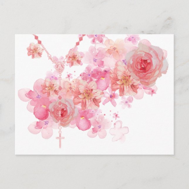 Postal Rosario católico Rosa Rosa Floral religiosa (Anverso)