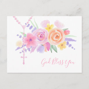 Postal Rosario Floral Religioso Vintage