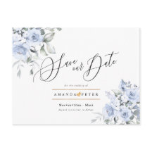 Rosas acuarela azul polvoriento Save the Date