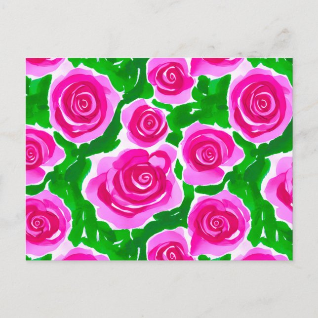 Postal Rosas acuarela rosa fucsia (Anverso)