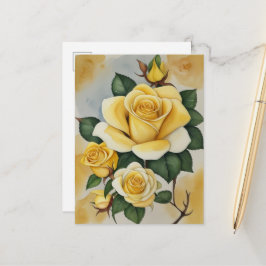 Postal Rosas amarillas elegantes en acuarela