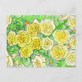 Postal Rosas amarillas, hojas verdes Subió arte floral en