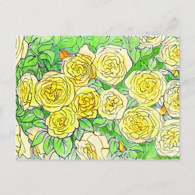 Postal Rosas amarillas, hojas verdes Subió arte floral en (Anverso)