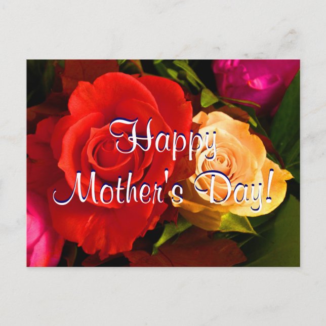 Postal Rosas amarillas rojas del Día de la Madre Feliz (Anverso)
